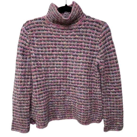 Sigrid Olsen Turtleneck Knit Sweater XS Pink Long Sleeve Waffle Pattern Fuzzy - Picture 1 of 9